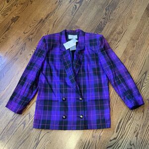 NOS VTG Michelle Stuart Blazer Coat‎ Jacket Women's Sz 12 Purple Plaid 80s Y2K